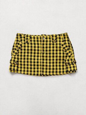 Abbey Dawn Yellow Checkered Mini Skirt, Y2K Low Rise 35 Inch Hips / Size 2